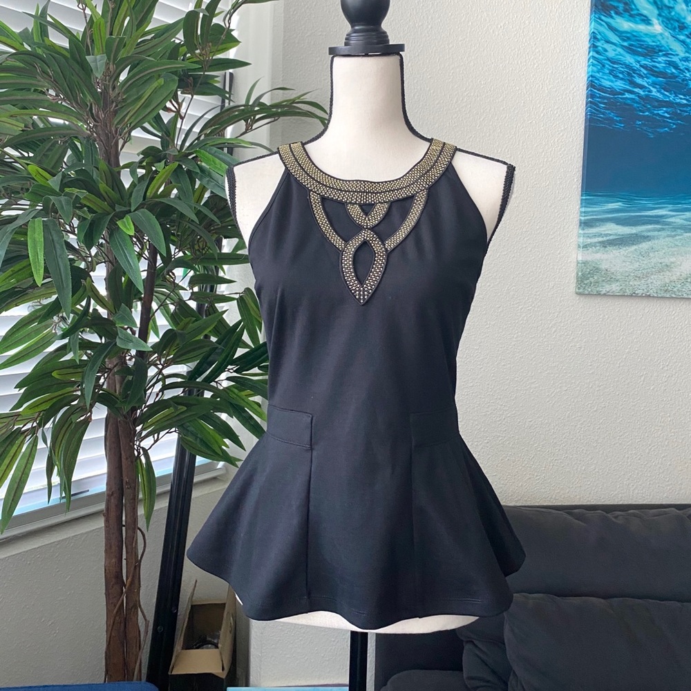 Golden Accent Peplum Back ZIP Up Top XS